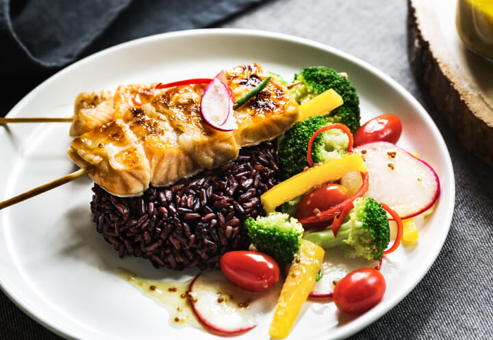 Grilled Salmon With Brown Rice and Vegetables at Independent Living Facility Grilled Salmon With Brown Rice and Vegetables at Independent Living Facility