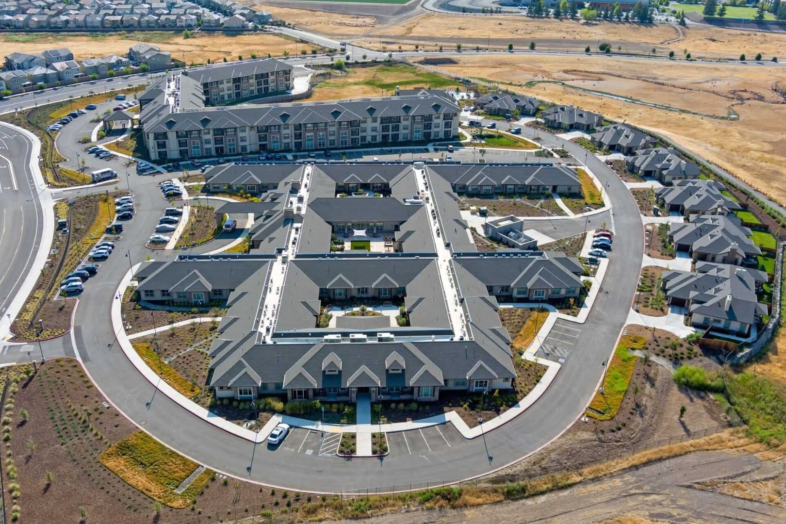 Aerial View of Central Courtyard Buildings at Independent Living Facility