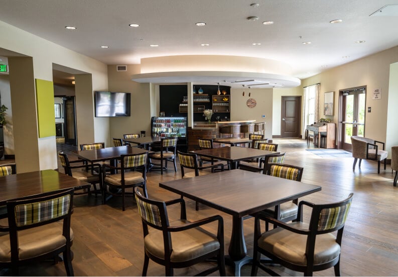 Casual Bistro Cafe Seating Area at Independent Living Facility Casual Bistro Cafe Seating Area at Independent Living Facility