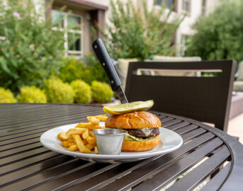 Burger and Fries Served as Snack at Independent Living Facility Burger and Fries Served as Snack at Independent Living Facility